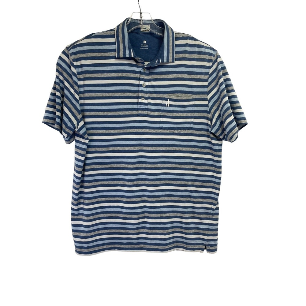 Johnnie "O" Hangin On Mens Large Grey/Blue/White Striped Golf Polo Shirt (Z22)